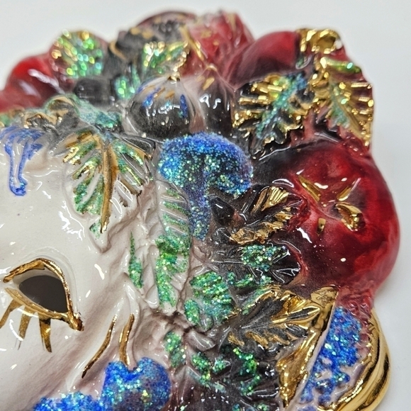 Venetian Carnival Mask Hand Painted Ceramic Wall Hanging Decor Made in Italy - Picture 4 of 7